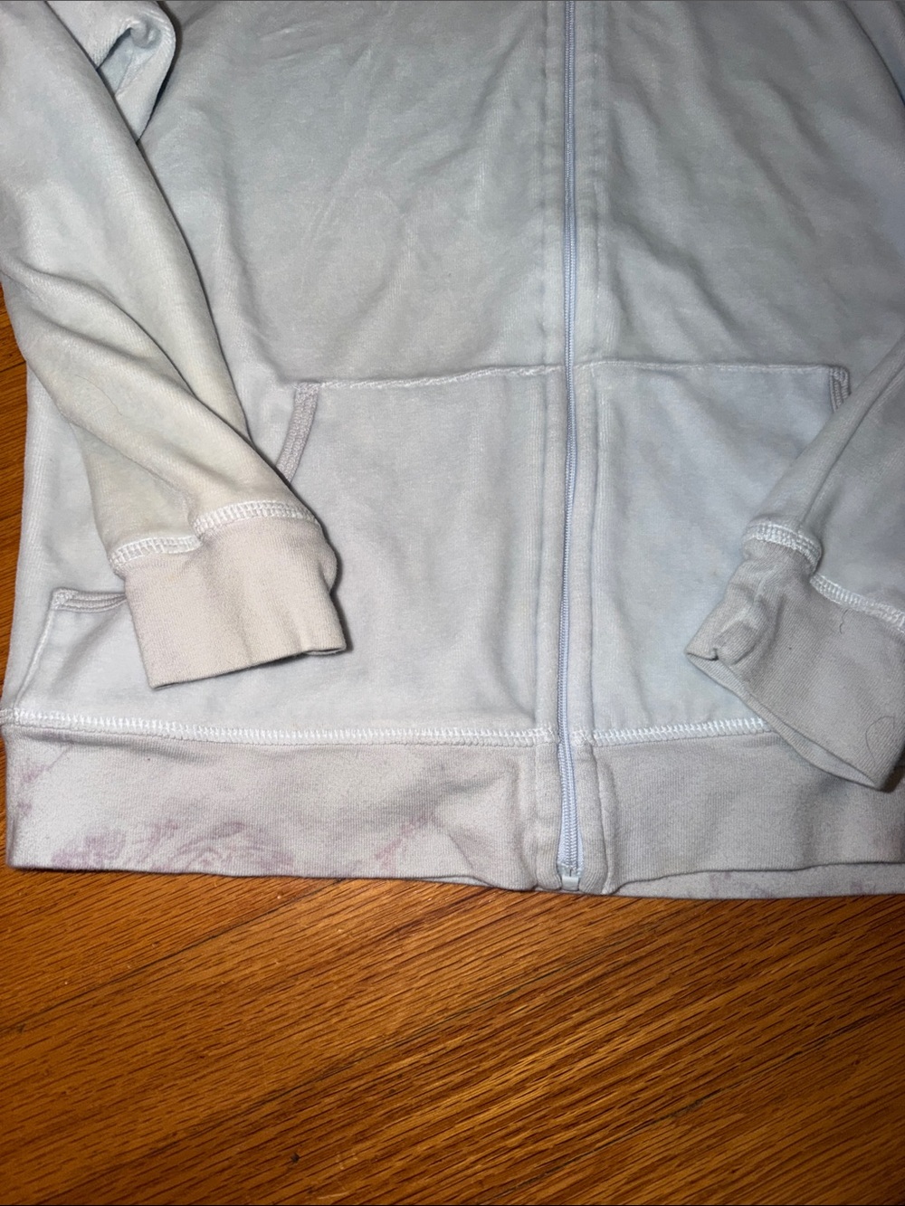 Women’s Light Blue Zip-Up Hoodie Victorias Secret XS stained around waistband - Picture 3 of 5